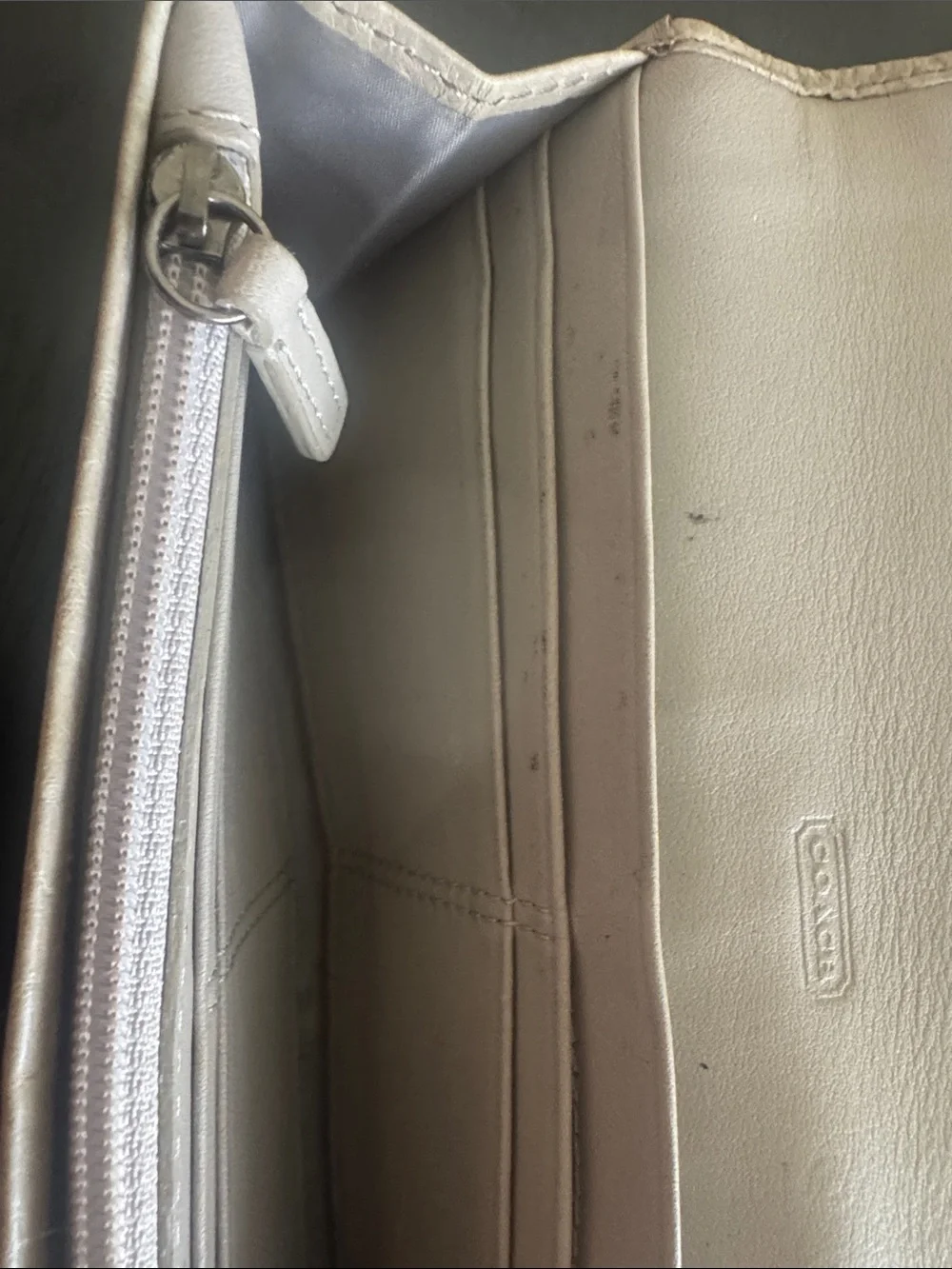Coach Kristin Textured Cream Leather Wallet Phone Case with Metal Clasp